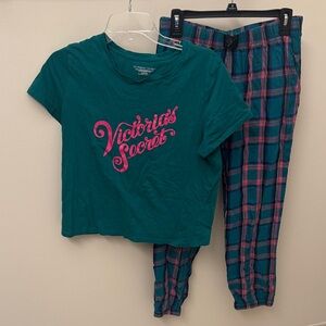 Victoria's Secret Teal Top and Plaid Pajama Pants (short)